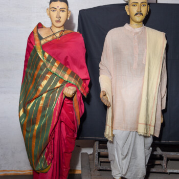 Traditionally Dressed Couple traditional dress of goan people Nav-Vari Saree and Dhoti